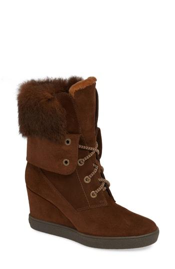 Women's Aquatalia Cordelia Genuine Rabbit Fur Weather Resistant Boot .5 M - Brown
