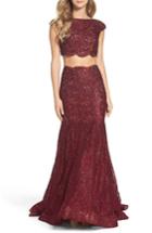 Women's La Femme Sparkle Lace Two-piece Gown - Red