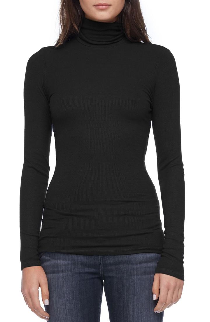 Women's Michael Stars Rib Knit Turtleneck, Size - Black