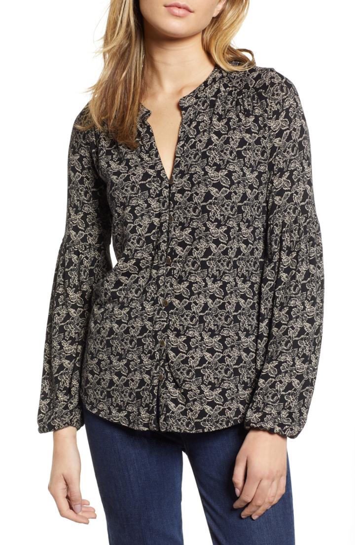 Women's Lucky Brand Blouson Sleeve Top - Black