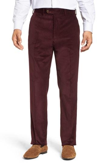 Men's John W. Nordstrom Torino Traditional Fit Flat Front Corduroy Trousers - Burgundy