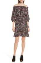 Women's Saloni Grace Print Off The Shoulder Silk Dress - Black