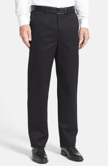 Men's Nordstrom Men's Shop 'classic' Smartcare(tm) Relaxed Fit Flat Front Cotton Pants X 32 - Black (online Only)