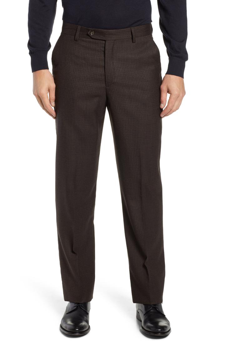 Men's Berle Manufacturing Flat Front Check Wool Trousers - Black