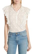 Women's Rebecca Taylor Lily Ruffle Embroidered Silk Top - White