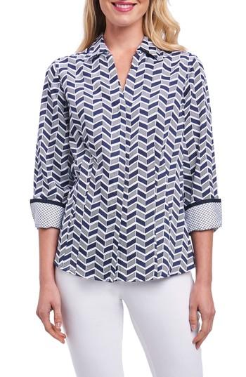 Women's Foxcroft Taylor Chevron Non Iron Cotton Shirt - Blue