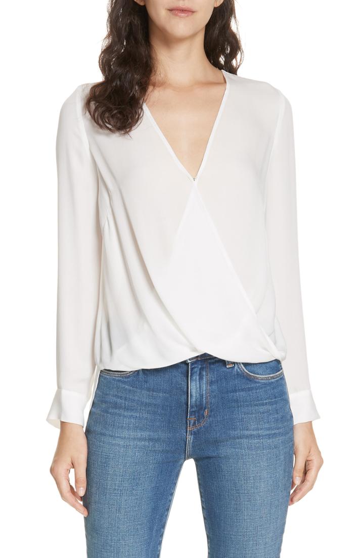 Women's L'agence Kyla Draped Silk Surplice Blouse