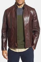Men's Schott Nyc 'casual Cafe Racer' Slim Fit Leather Jacket, Size - Brown