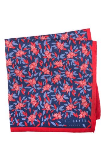 Men's Ted Baker London Botanical Silk Pocket Square, Size - Red