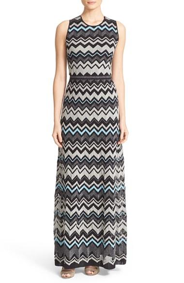 Women's M Missoni Metallic Zigzag Cross Back Maxi Dress