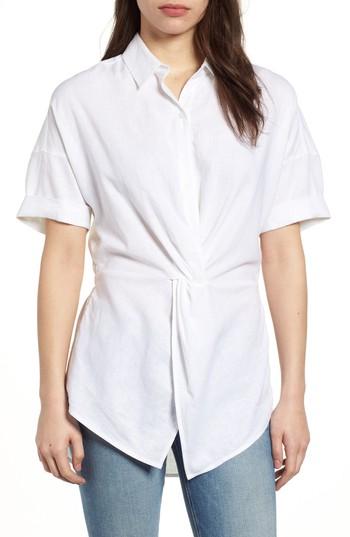 Women's Caslon Twist Front Linen Blend Shirt - White