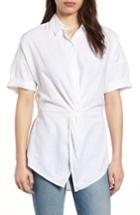 Women's Caslon Twist Front Linen Blend Shirt - White
