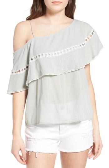 Women's Sun & Shadow One-shoulder Ruffle Top, Size - Green