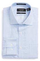 Men's Nordstrom Men's Shop Trim Fit Solid Linen & Cotton Dress Shirt .5 - 32/33 - Blue