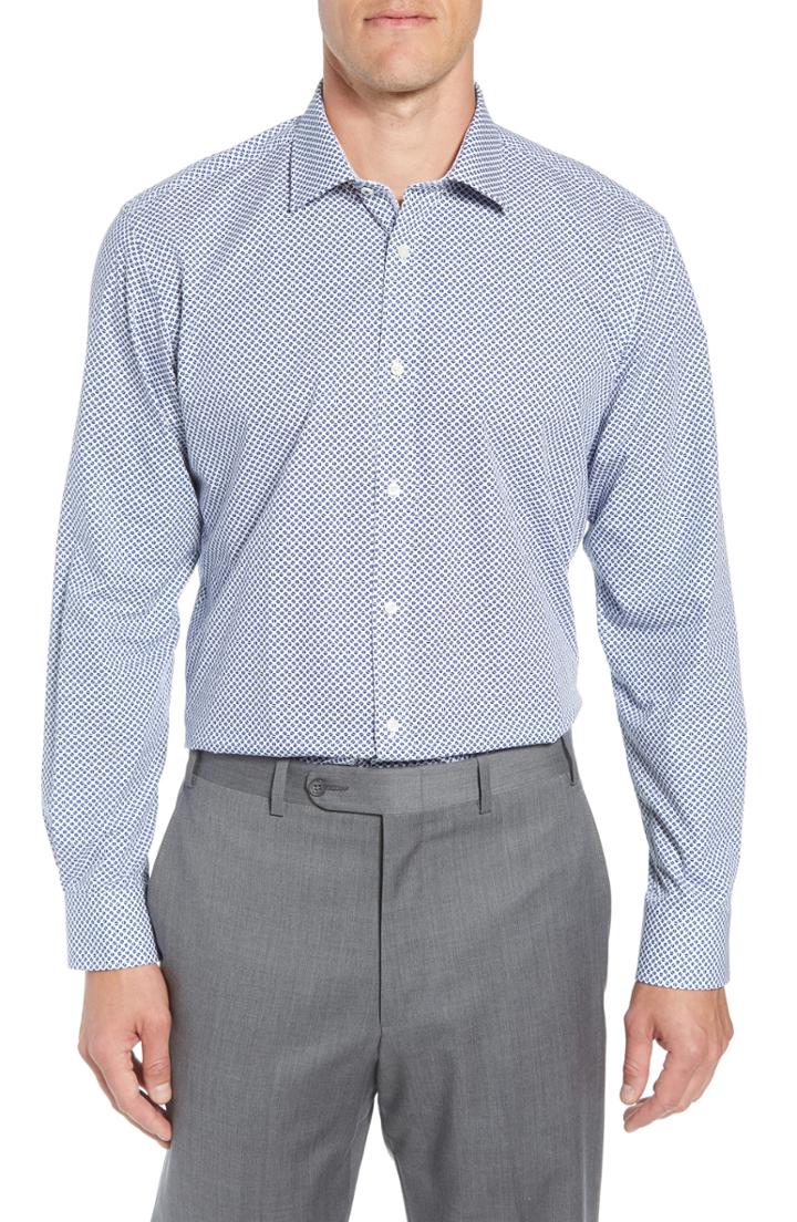 Men's Ted Baker London Maratha Trim Fit Print Dress Shirt - 32/33 - White