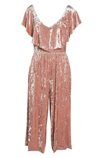 Women's Nsr Crushed Velvet Jumpsuit - Pink