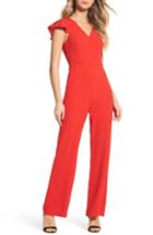 Women's Charles Henry Ruffle Sleeve Jumpsuit - Red