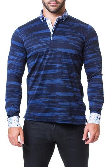 Men's Maceoo Newton Trim Fit Long Sleeve Polo (xl) - Black
