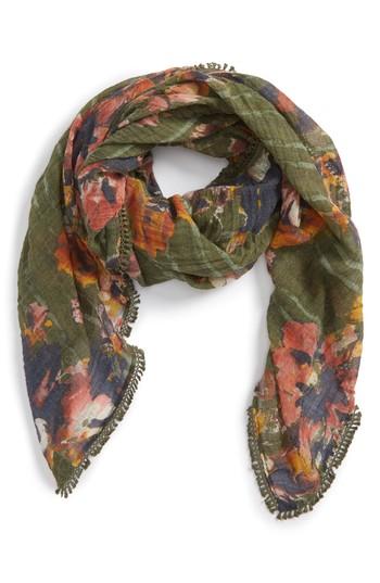 Women's Treasure & Bond Floral Fringe Scarf, Size - Green