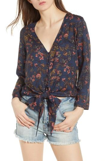 Women's Hinge Tie Front Top - Blue