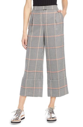 Women's Halogen X Atlantic-pacific Plaid Wide Leg Crop Pants - Black