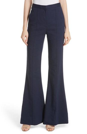 Women's Diane Von Furstenberg Pleat Front Flare Stretch Linen Blend Pants - Blue