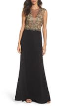 Women's Tadashi Shoji Embroidered Mesh & Crepe Gown - Black