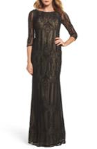 Women's La Femme Crystal Lace Column Gown - Black