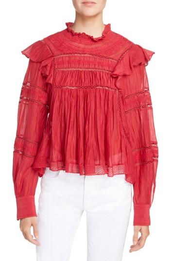 Women's Isabel Marant Etoile Viviana Lace Trim Top Us / 34 Fr - Red