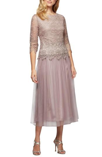 Women's Alex Evenings Mock Two-piece Tea Length Dress - Pink