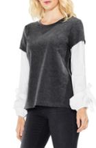 Women's Two By Vince Camuto Bubble Sleeve Mix Media Top, Size - Grey