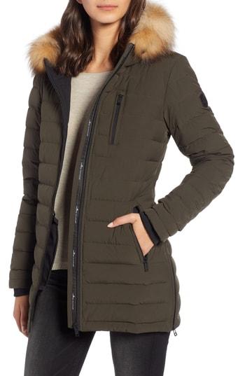 Women's Moose Knuckles Genuine Fox Fur Trim Down Parka - Black