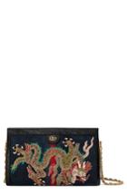 Gucci Ophidia Embroidered Dragon Suede Shoulder Bag - Blue