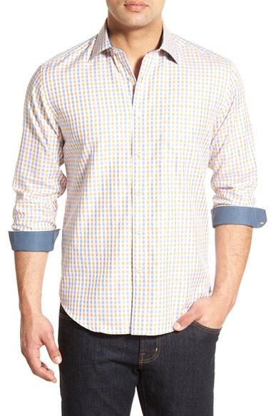Men's Bugatchi Shaped Fit Check Sport Shirt, Size - Orange