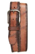Men's John Varvatos Star Usa Etched Edge Leather Belt - Wood Brown