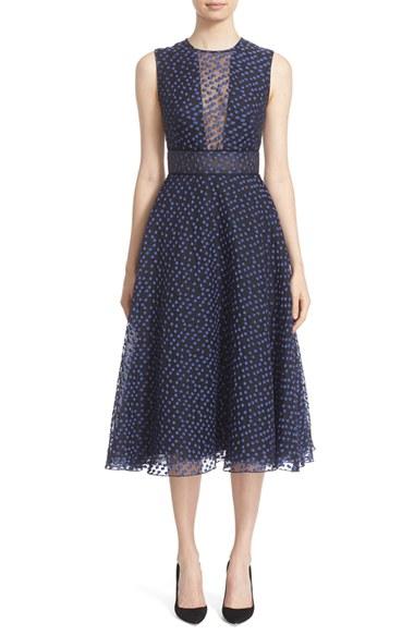 Women's Lela Rose Dotted Organza Fit & Flare Midi Dress