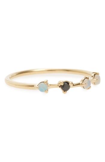 Women's Wwake Counting Collection Four-step Opal & Black Diamond Ring