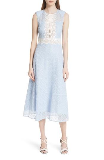Women's Sandro Bleu Ciel Lace Midi Dress Us / 40 Fr - Blue