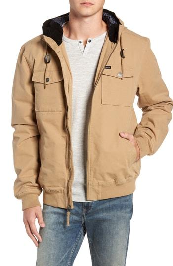 Men's Rvca Hooded Bomber Jacket, Size - Beige