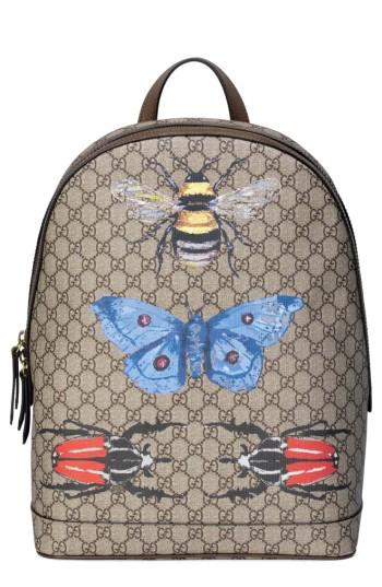 Gucci Insect Print Gg Supreme Canvas Backpack - White