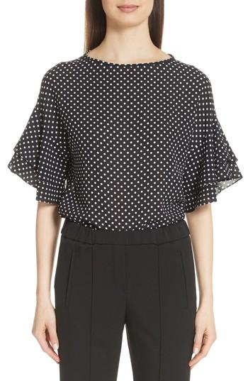 Women's Michael Kors Polka Dot Silk Georgette Blouse - Black