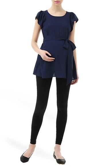 Women's Kimi And Kai 'quinn' Flutter Sleeve Belted Maternity Top - Blue