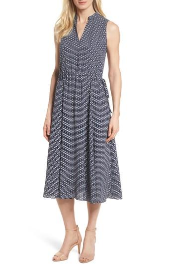 Women's Anne Klein New York Geometric Print Drawstring Midi Dress - Blue