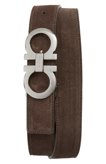 Men's Salvatore Ferragamo Double Gancio Suede Belt - Brown