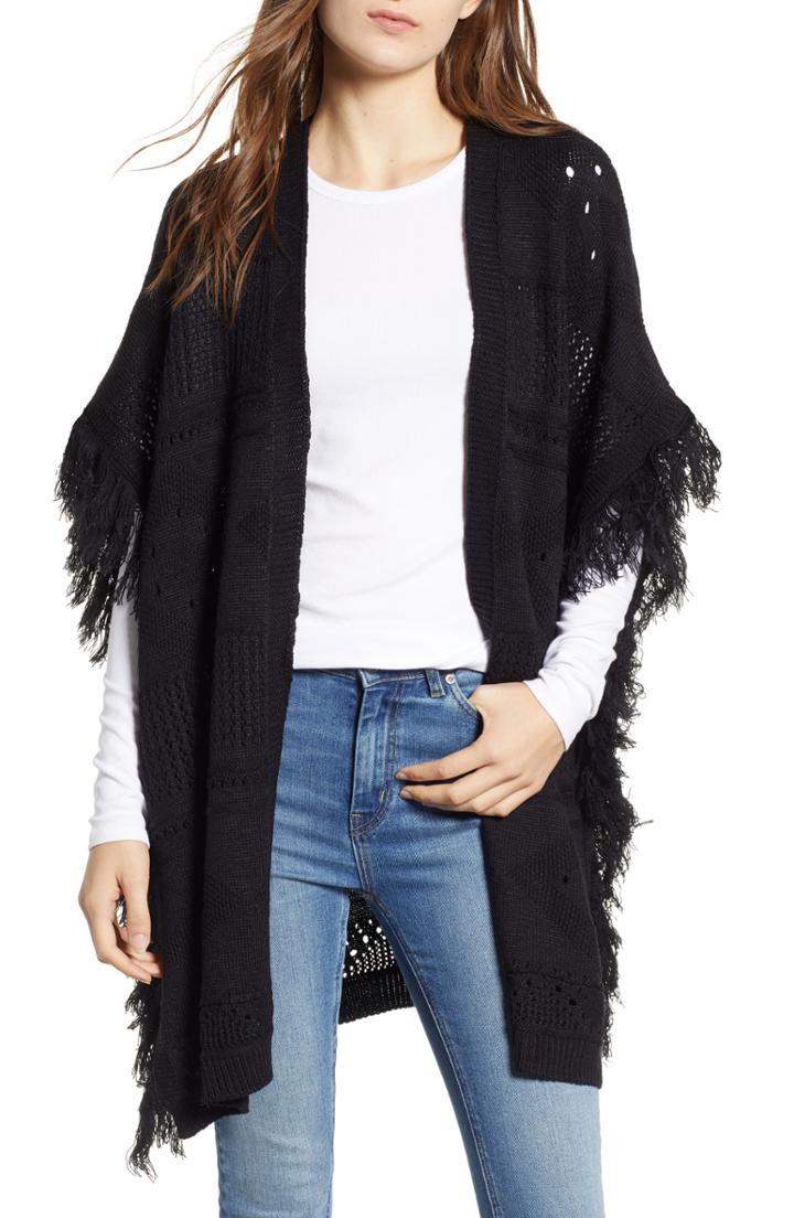 Women's Treasure & Bond Fringe Ruana, Size - Black