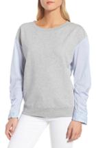 Women's Trouve Knit & Poplin Sweatshirt, Size - Grey