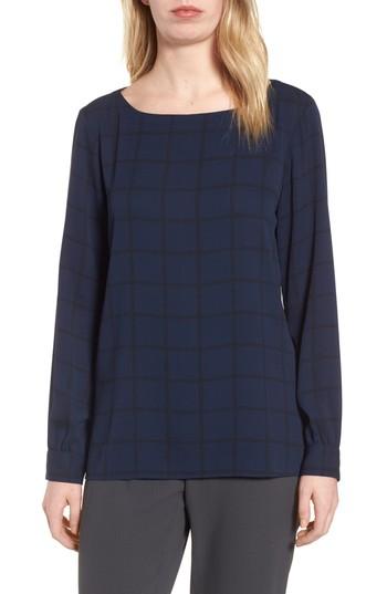 Women's Eileen Fisher Bateau Neck Silk Top, Size - Blue
