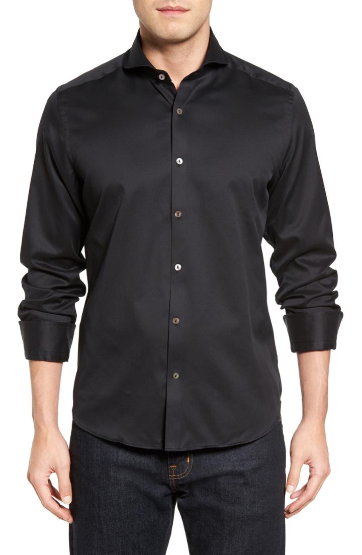 Men's Stone Rose Textured Sport Shirt (l) - Black