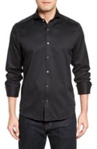 Men's Stone Rose Textured Sport Shirt (l) - Black