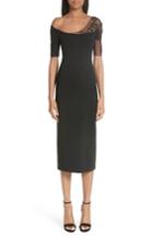 Women's Cushnie Et Ochs Embellished Mesh One-shoulder Sheath Dress - Black